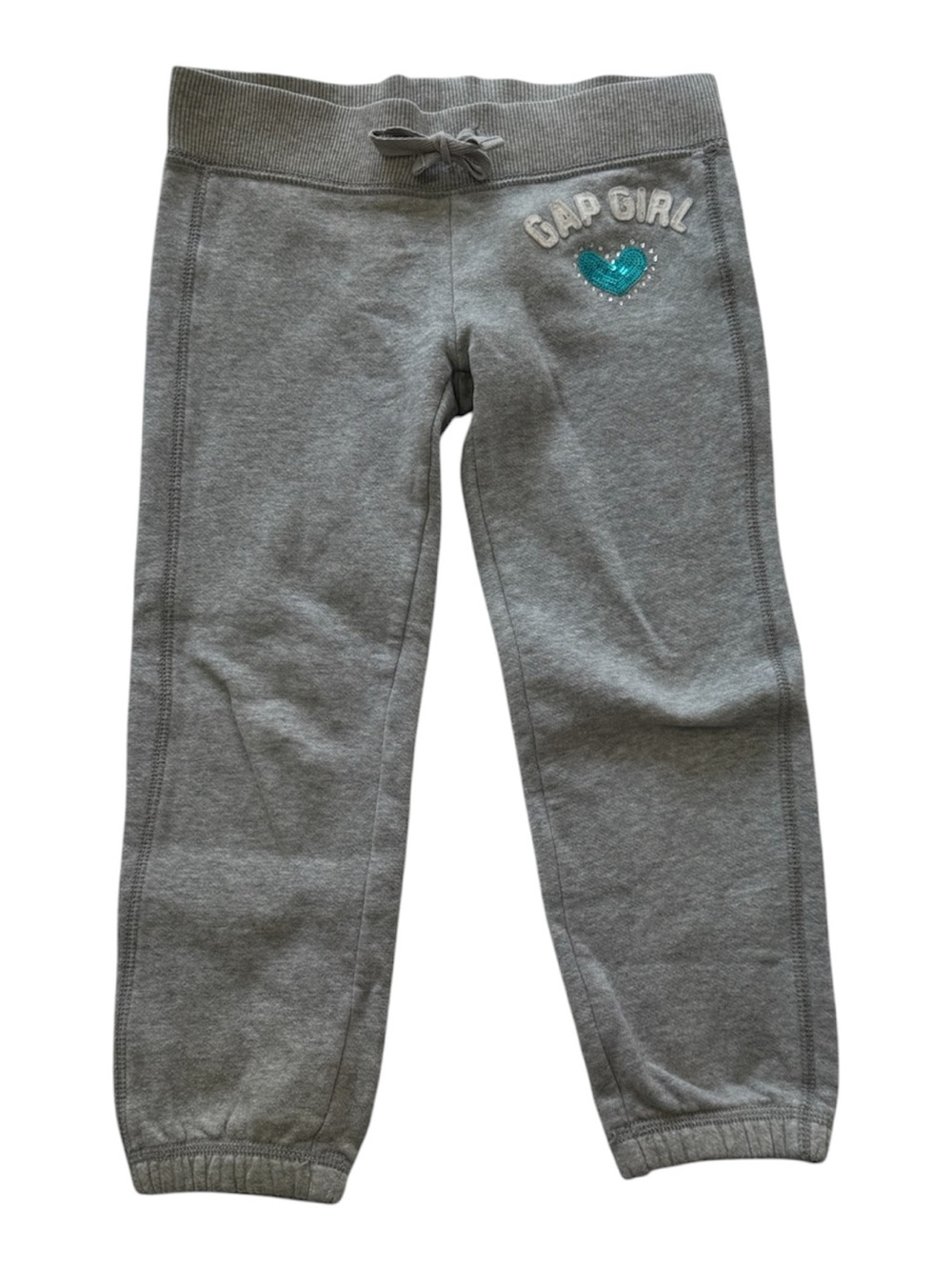 GAP Gray Sweatpants with Teal Sequin Heart Size 6/7